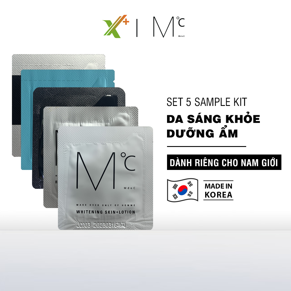 Set 5 gói sample kit MdoC chăm sóc da tiện lợi dành cho nam Sữa rửa mặt Gel tẩy tế bào chết Kem dưỡng trắng da Lotion Kem BB...XP-KIT5