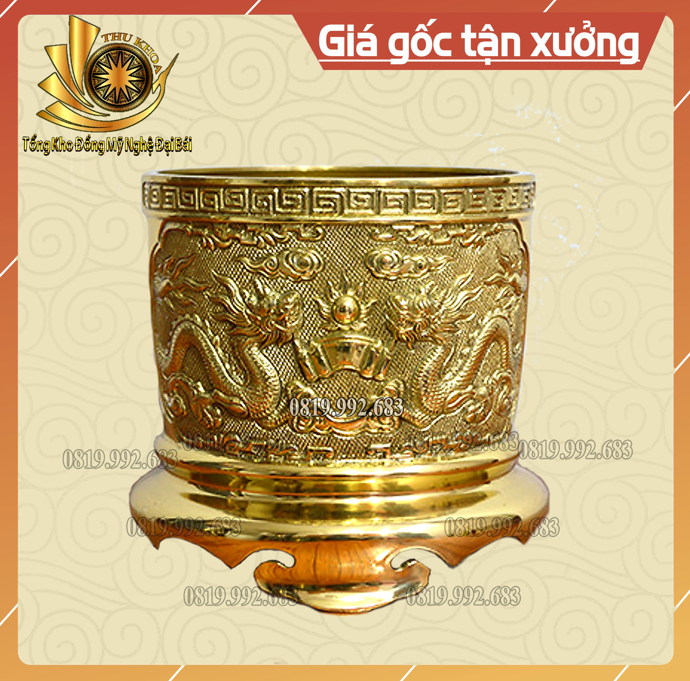 Bát Hương Đồng Vàng Nguyên Chất Giá Rẻ Chạm Khắc Hoa Văn Song Long Chầu Nguyệt Đúc Làng Nghề Đúc Đồng Đại Bái Miễn Ship Toàn Quốc