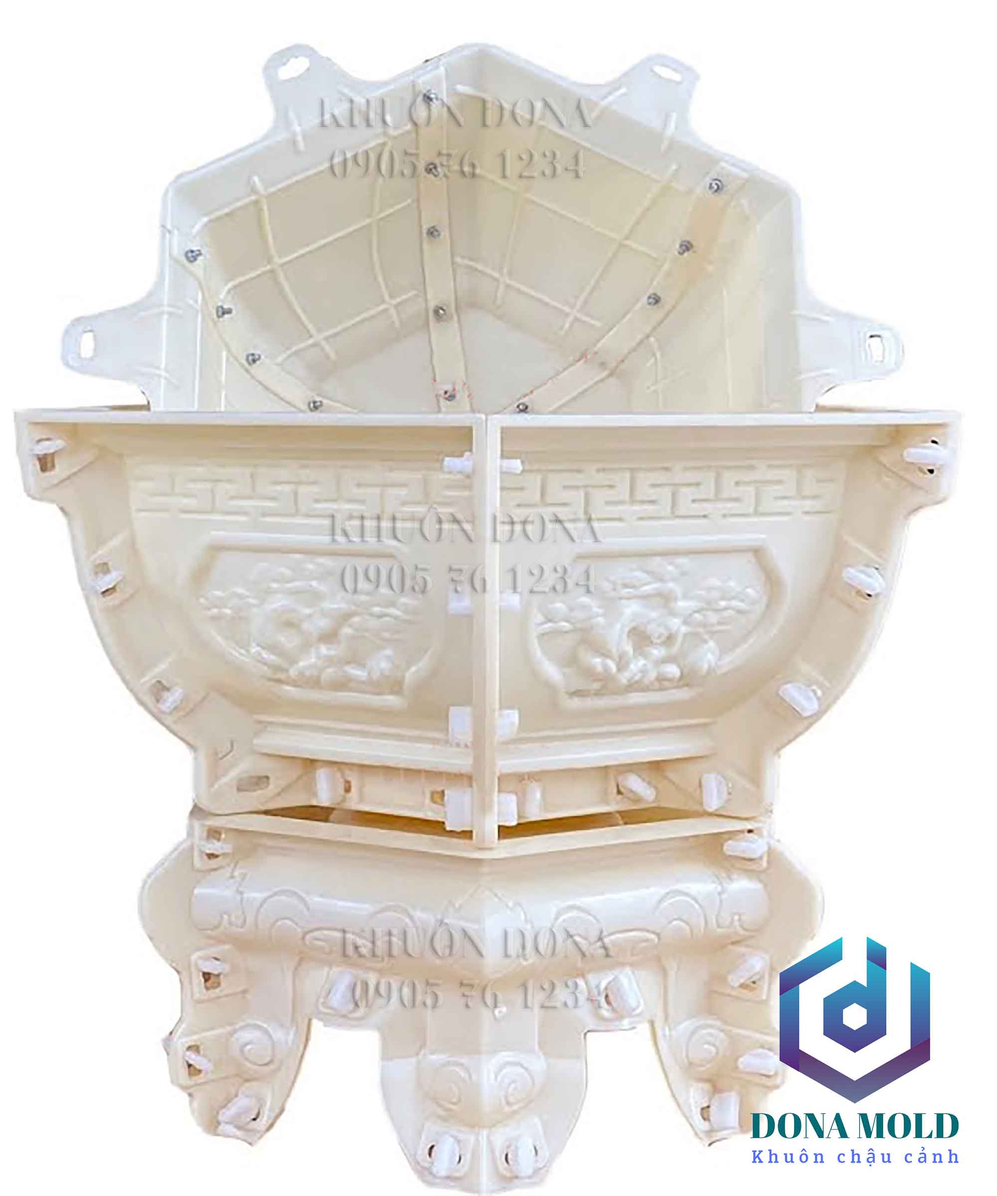 Khuôn Đúc Chậu Lục Giác 45 cm thân bầu Cao 22 cm + Chân Đôn Quỳ (kỷ)  Cao 16 Cm. Khuôn Đúc Chậu Cảnh Nhựa ABS cao cấp