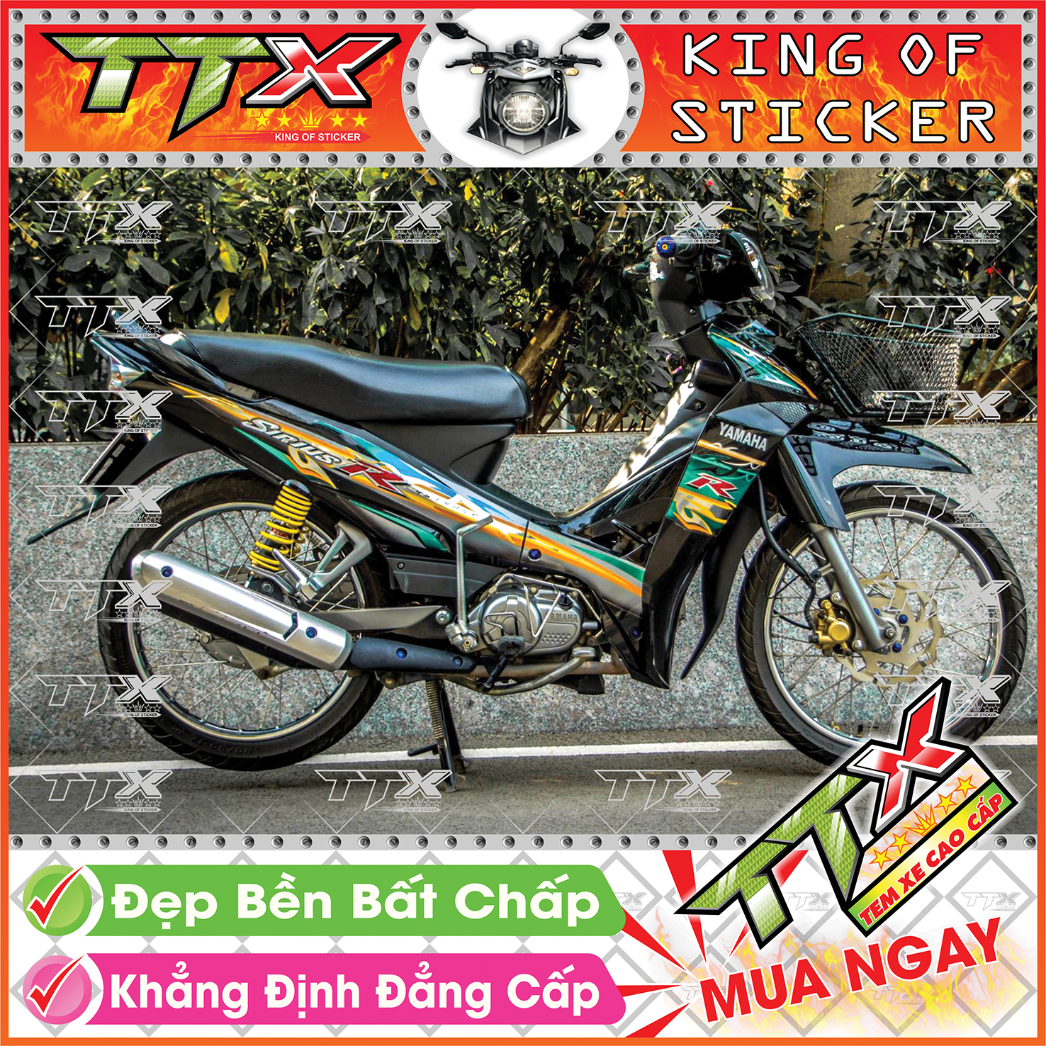 Tem Xe Sirius Đen Xanh Lục Bảo Chữ R - Tem Sirius 110 Xanh Đen Lục Siêu Đẹp - Mẫu Team Sirius Đen Xanh Lục Bảo