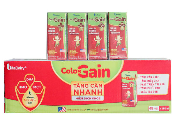 Thùng 48 hộp sữa pha sẵn colos gain 180ml.