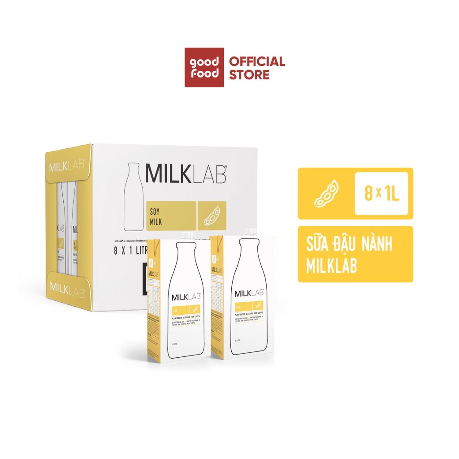 Sữa hạt đậu nành cao cấp ít đường MilkLab Đậu nành từ Úc Thùng 8 hộp 1 lít