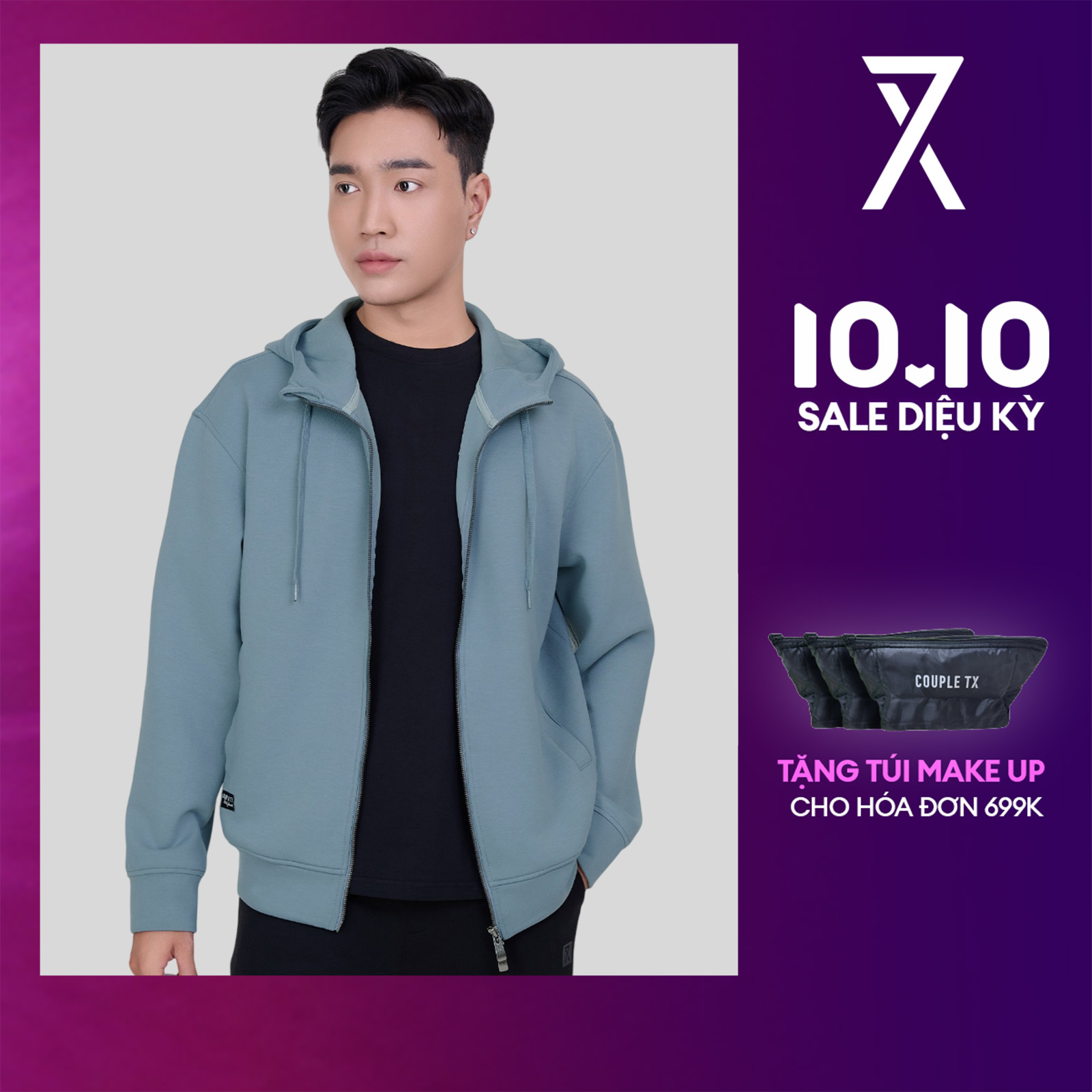 Áo Khoác Nam COUPLE TX - Thun 2 Da Airlayer, Cao Cấp, Có Nón, Chất Vải Dệt Kim 2 Da, Có 2 Túi Trong MOK 1059