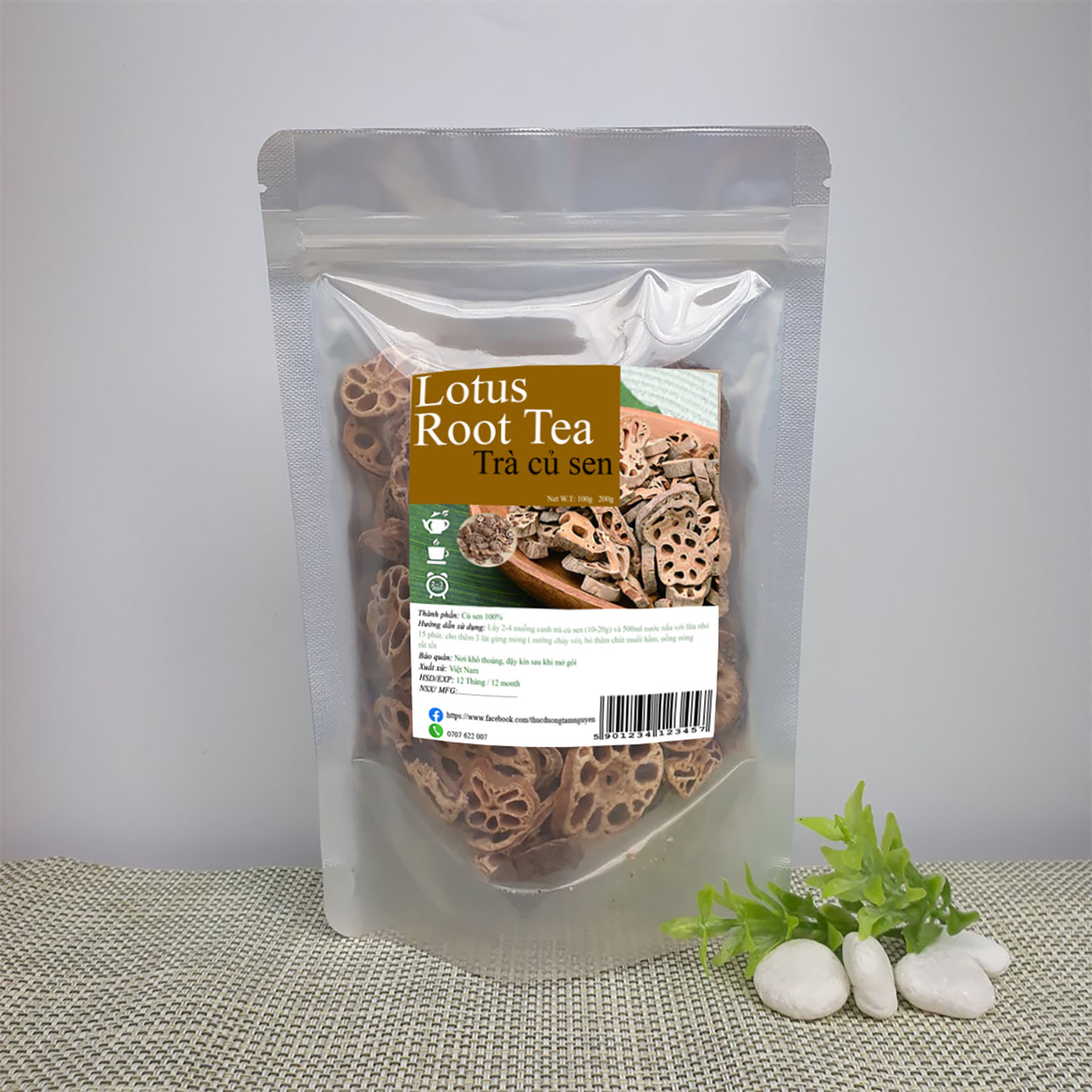 Trà củ sen lotus root tea gói 100g - an thần bổ phổi