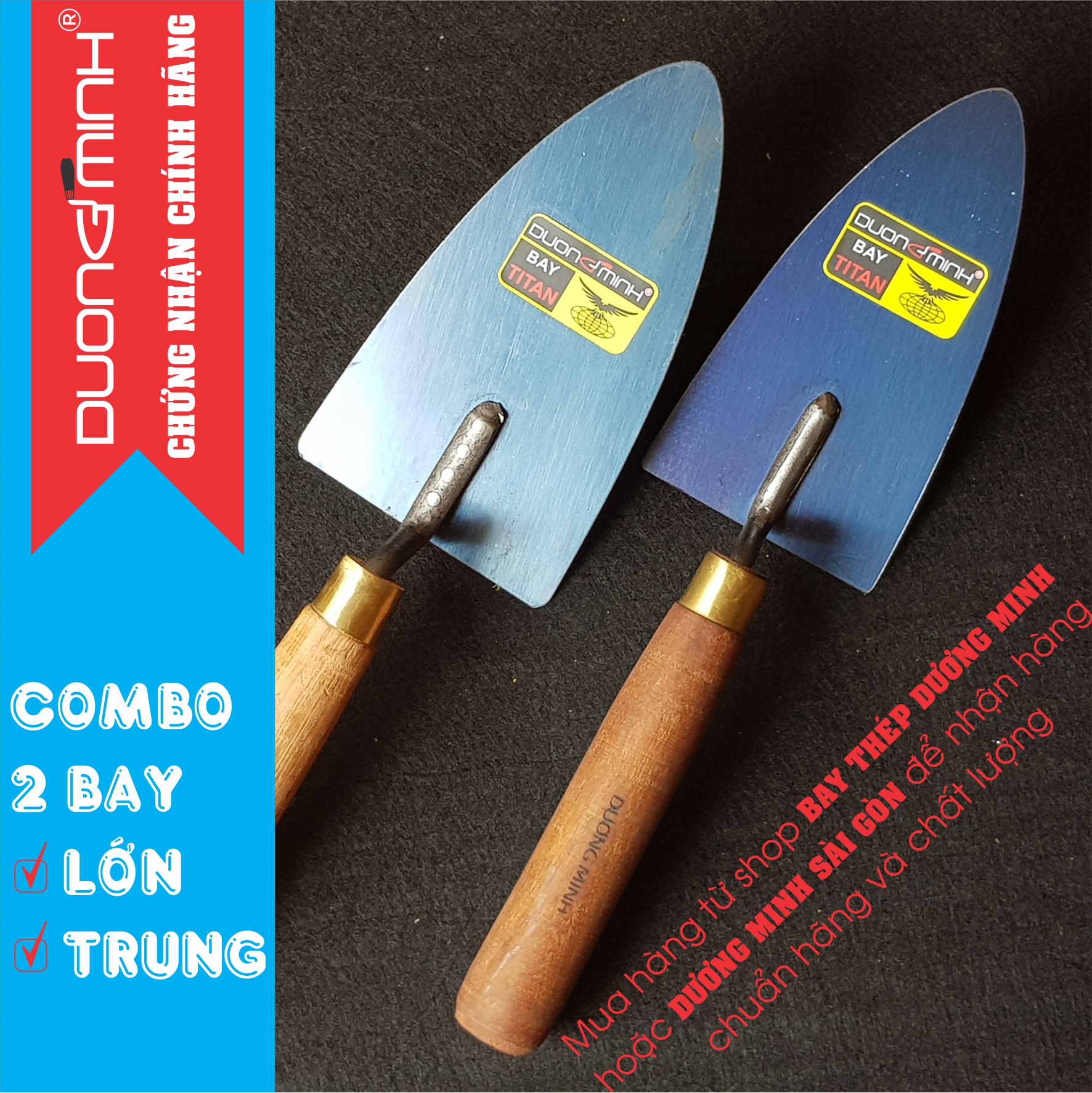 COMBO 2 Bay thép TITAN Lớn + Trung - DƯƠNG MINH - Bay xây dựng bay thợ hồ bay xây tô bay làm vườn