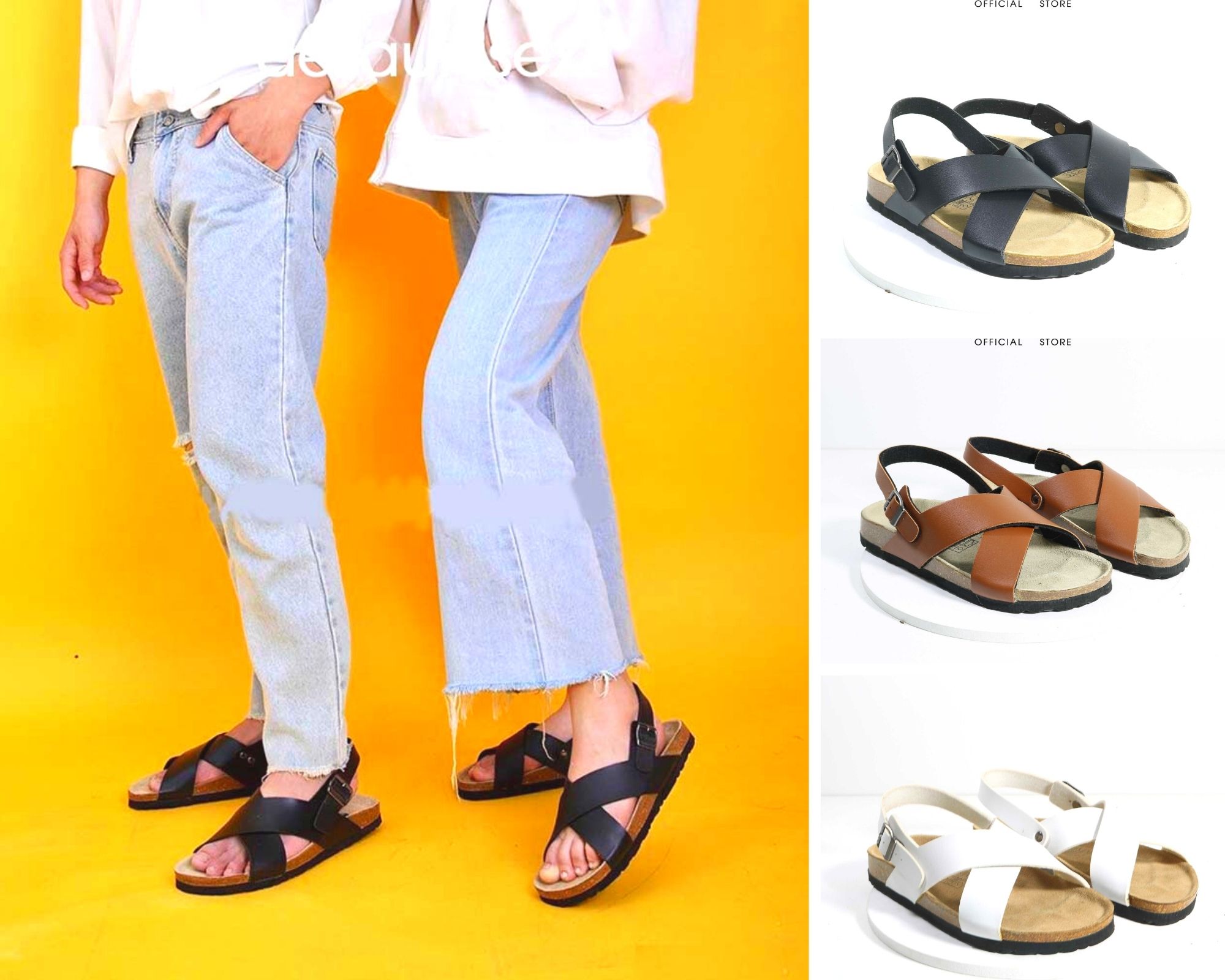 Giày sandal đế trấu nam nữ quai chéo khóa dán Detaunisex 3 màu Đen Bò Trắng - SATA23