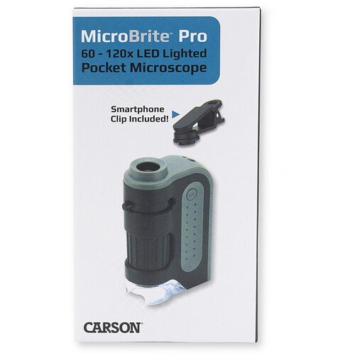 MicroBrite™ Pro LED Lit Zoom Pocket Microscope with Smartphone Adapter Clip  – Carson Optical