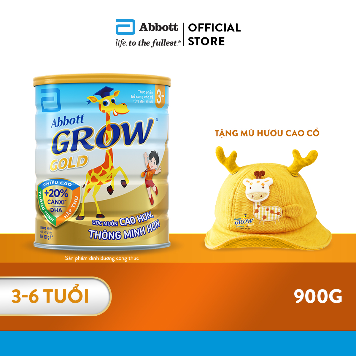 Sữa bột Abbott Grow 3+ 900g (G- Power) 900g tặng Mũ hươu cao cổ