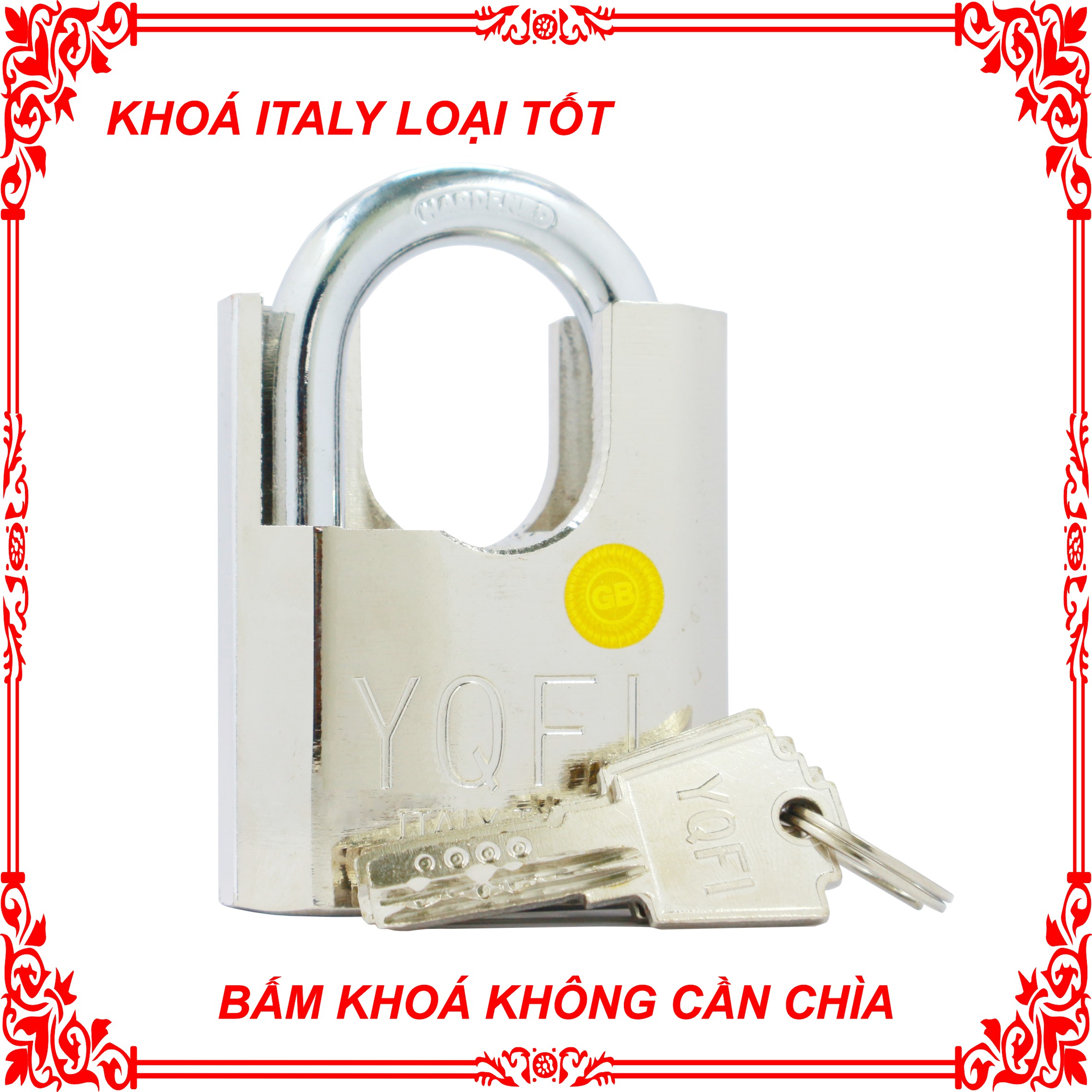 [Hàng MỚI ] Ổ Khoá Hợp Kim gang nguyên khối -  ổ khoá bấm khoá không cần chìa ITALY - YQFI - 60mm - 6F - Ổ khóa - Ổ khóa