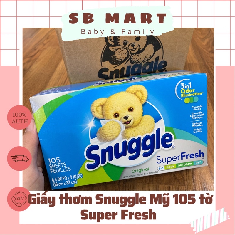 Giấy thơm quần áo Snuggle hộp 105 tờ / Super Fresh / mùi thơm dịu nhẹ, tươi mát
