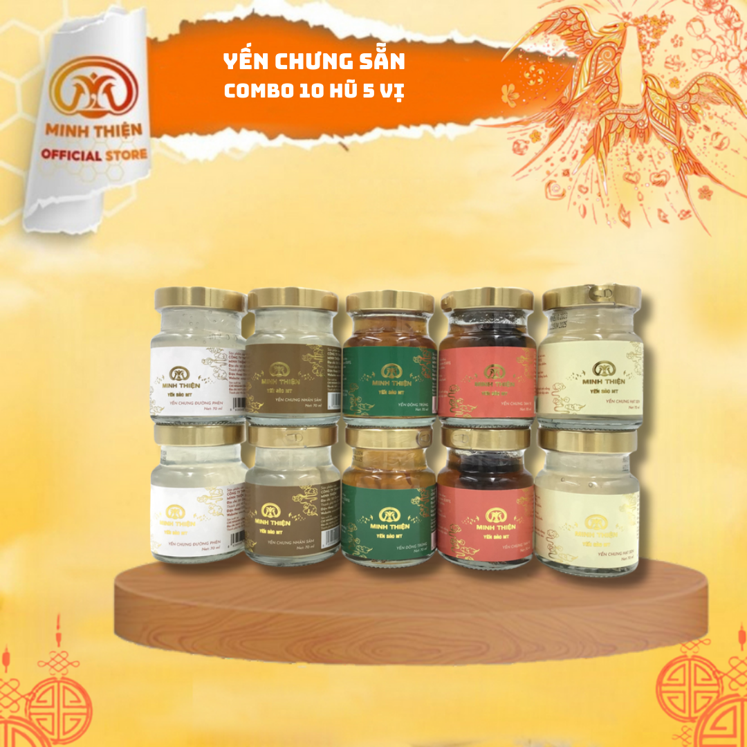 Combo 10 hũ yến chưng sẵn 25% yến - set 10 hũ 5 vị set quà trung thu