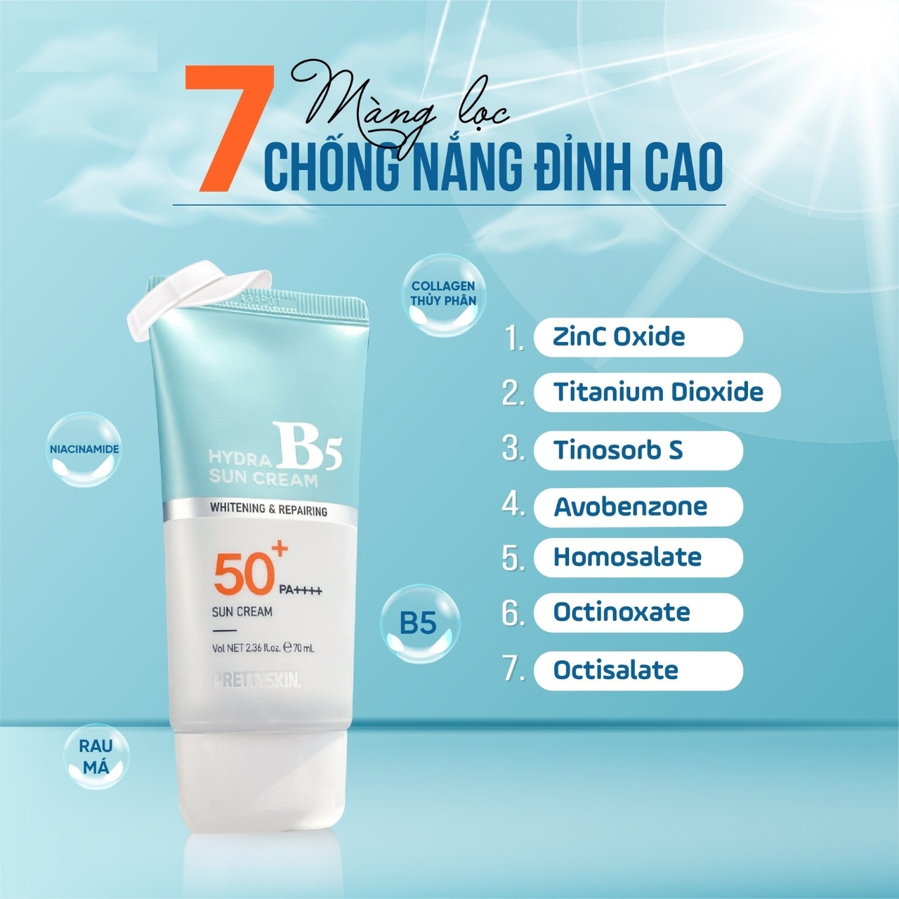 Kem Chống Nắng Phục Hồi B5 Pretty Skin Hydra Sun Cream SPF50+ PA++++