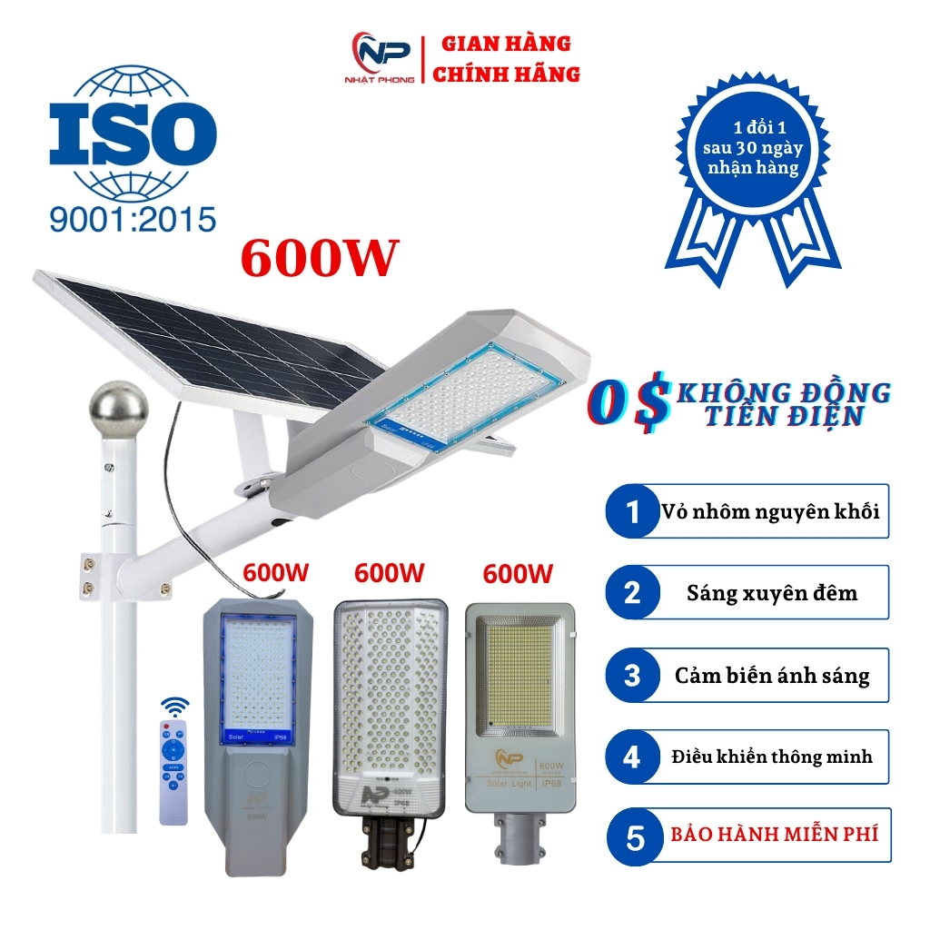 [0Đồng Vận Chuyển]Đèn năng lượng mặt trời,đèn led năng lượng mặt trời tự sáng NHẬT PHONG SOLAR đèn đường năng lượng bàn chải công suất 200w,300w,500W,600W cao cấp  vỏ nhôm nguyên khối, điều khiển,chống nước IP68 BH 24 tháng