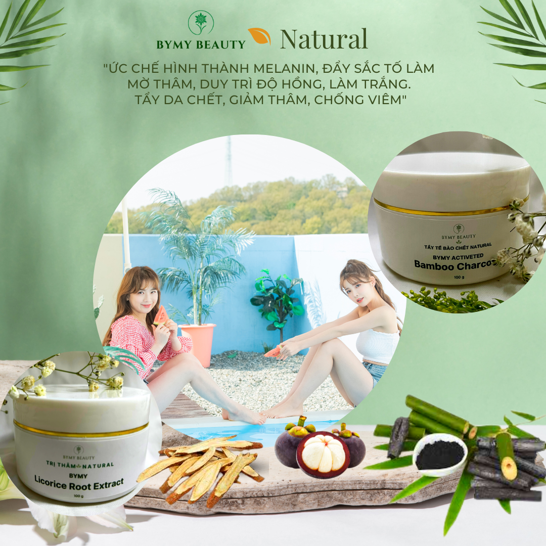 Bộ đôi: Kem giảm thâm nách mông  thảo mộc BYMY Licorice Root Extract và Tẩy tế bào chết hoạt tính than tre BYMY Activated Bamboo Charcoal