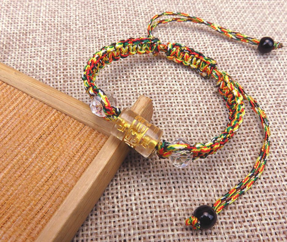 (HCM) Vòng Tay Bình An Chỉ Ngũ Sắc Charm Om Mani Padme Hum dây rút tùy chỉnh độ rộng