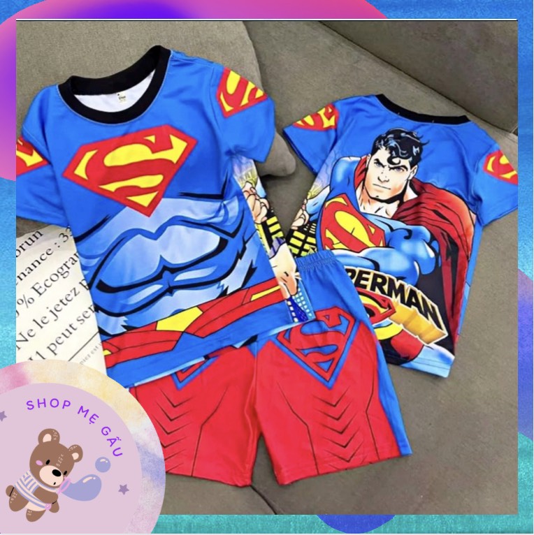 [HCM]Bộ quần áo bé trai chất liệu thun dày mịn thoáng mát in hình siêu nhân 3D được các bé trai yêu thích màu như hình No10 (8-40Kg)