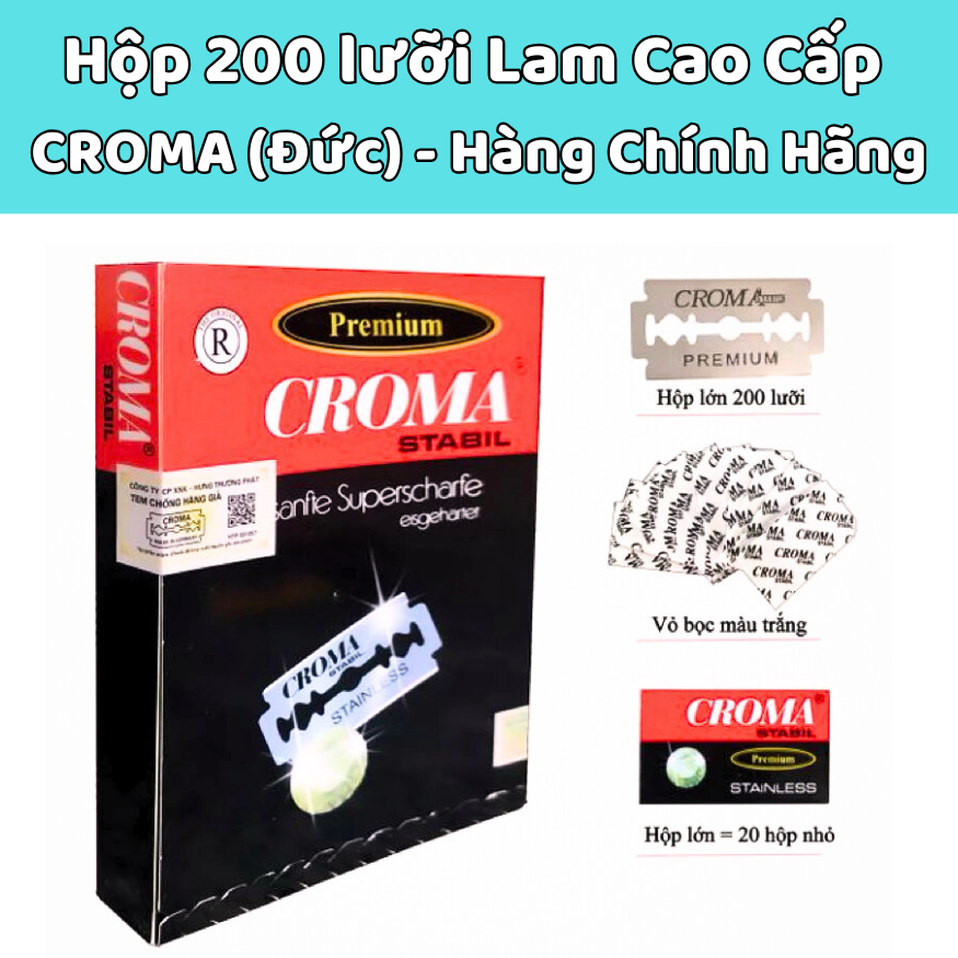 Box of 200 Croma Razor Blades (Germany) - Box of 10 Blades X 20 Boxes, Made in Germany, Super Sharp, Super Durable, Genuine.