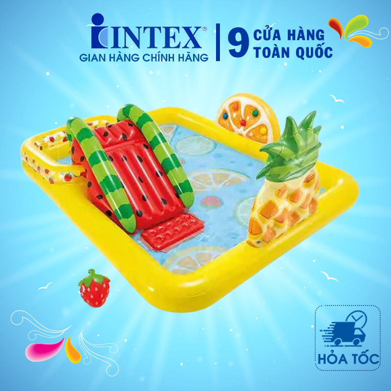 Bể bơi phao cầu trượt công viên hoa quả sắc màu INTEX 57158 - Hồ bơi cho bé mini, Bể bơi phao trẻ em, bể bơi cho bé, bể bơi ngoài trời