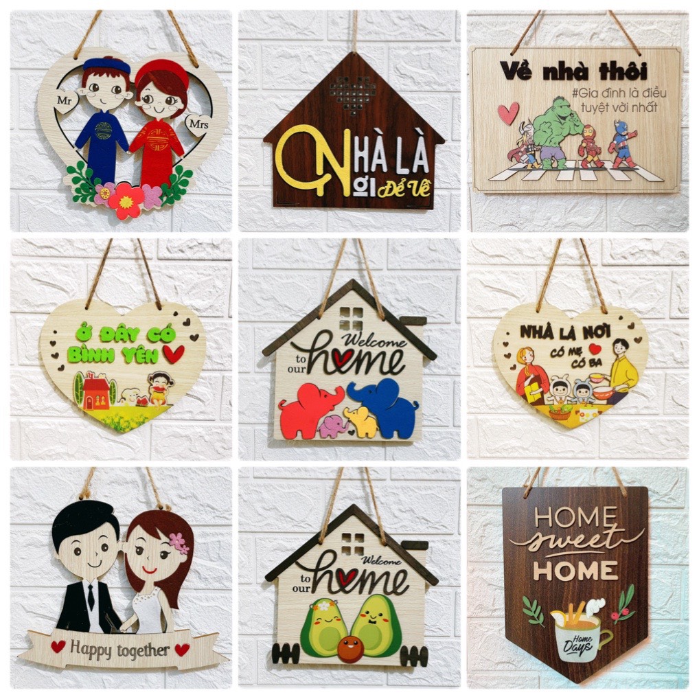 Bảng gỗ trang trí, decor ohay - nhà 1 2 3 con; home; gia đình, tình yêu, hôn nhân, wedding