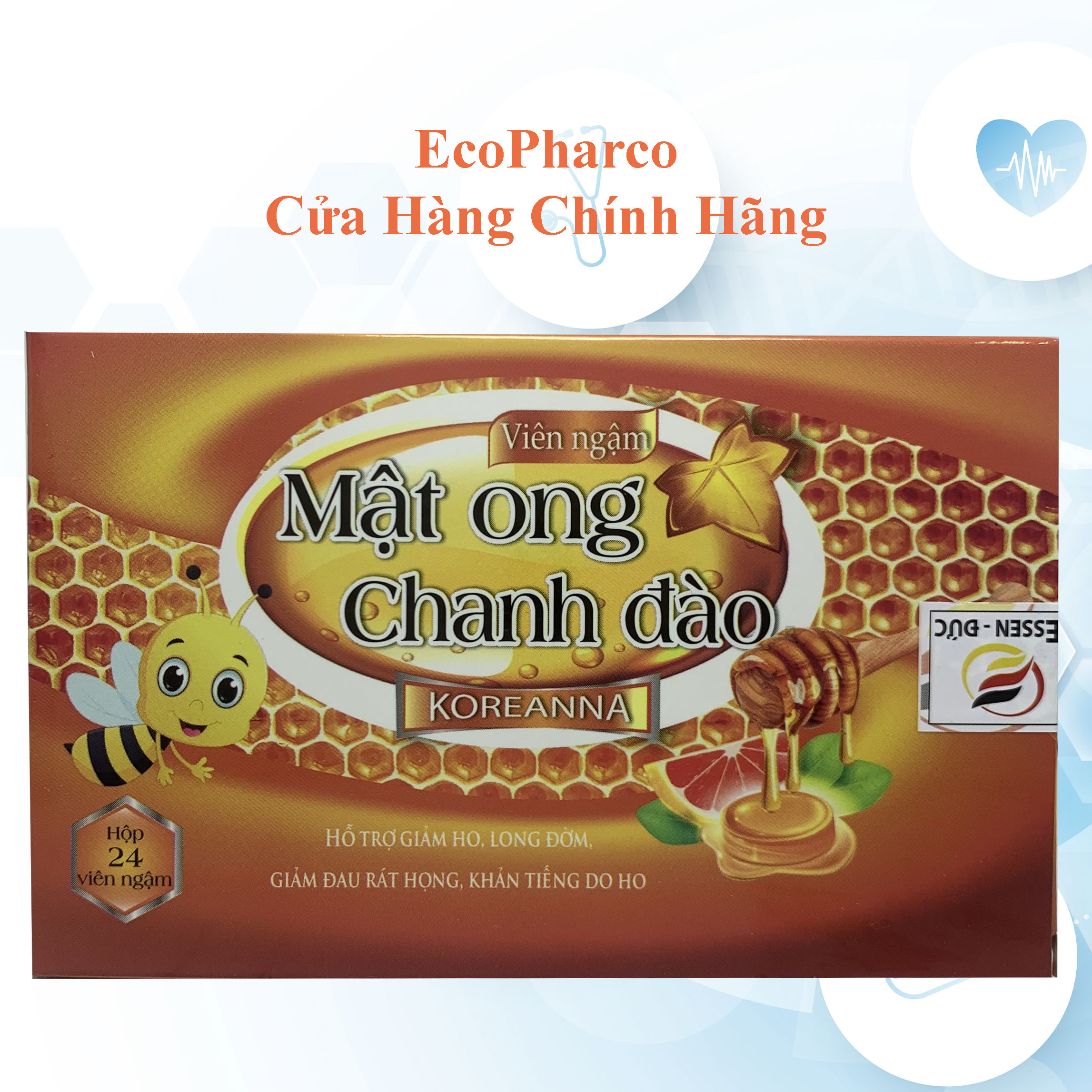 Viên Ngậm Mật ong Chanh Đào giảm ho, giảm đau rát cổ họng, bị khản tiếng - hộp 24 viên