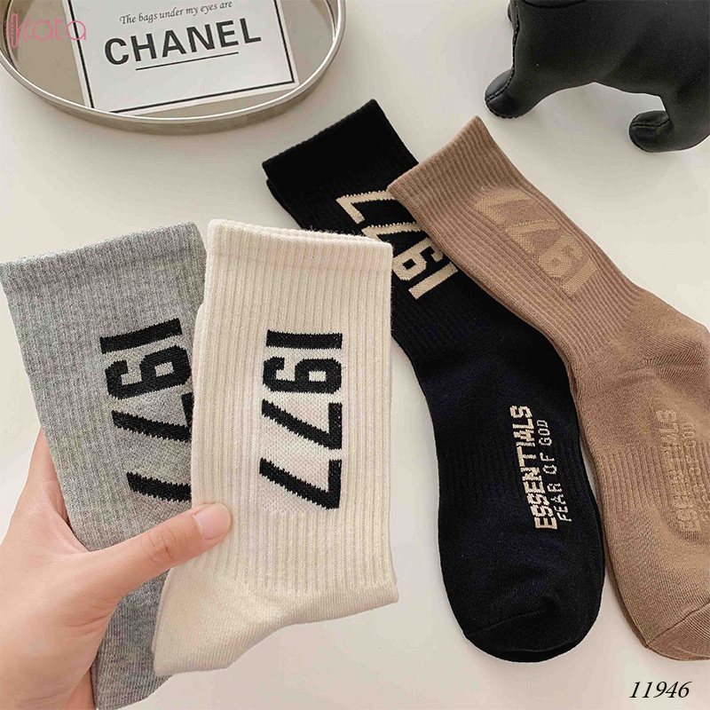 Tất vớ cổ trung 1977 unisex, tất thể thao cotton 11946