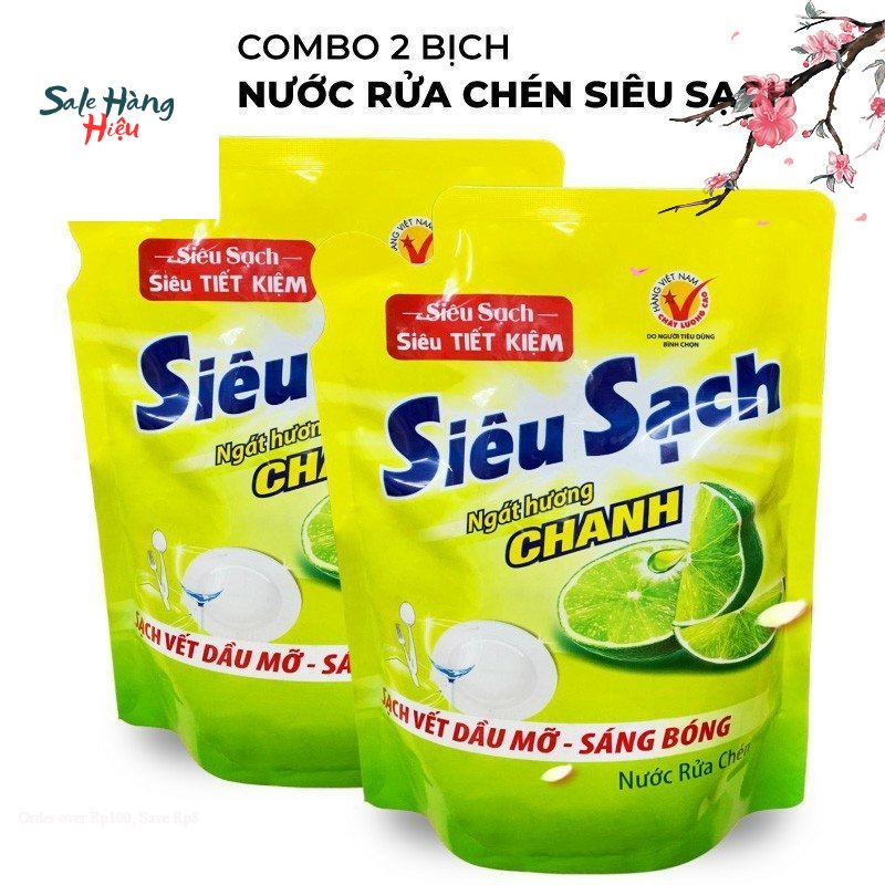 Combo 2 Túi Nước rửa chén Lix Vitamin 1,5kg -Hương Chanh/Trà xanh Siêu Sạch