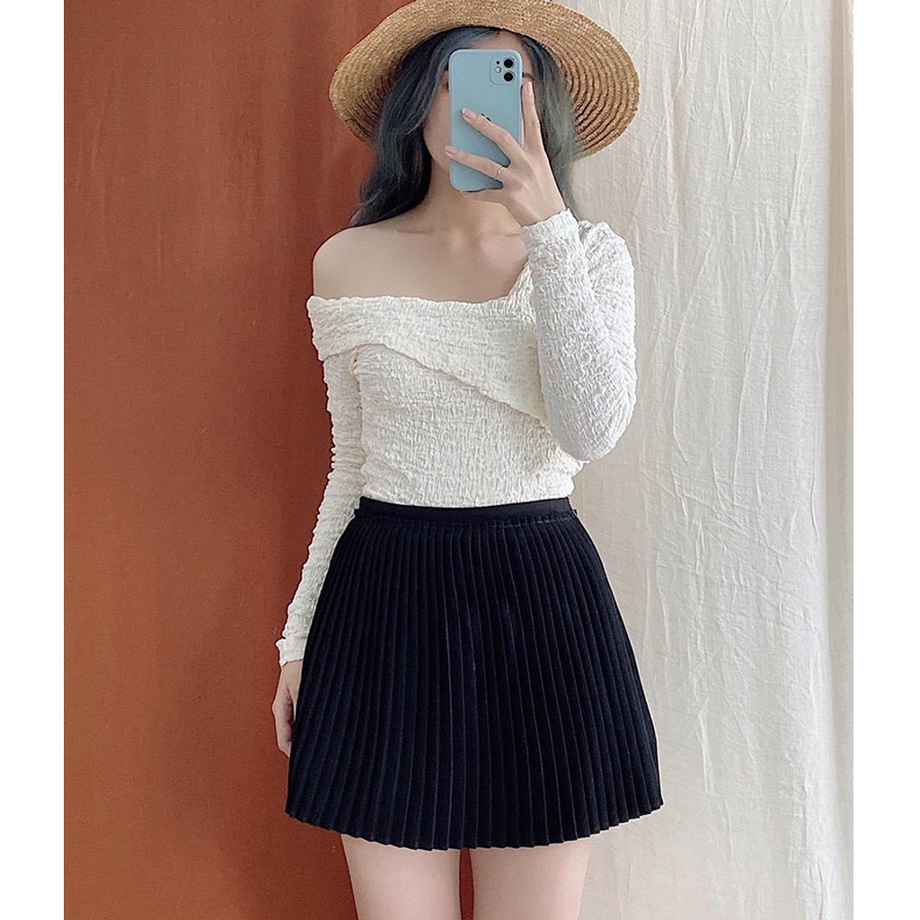 Chân váy dập ly form ngắn có lót quần