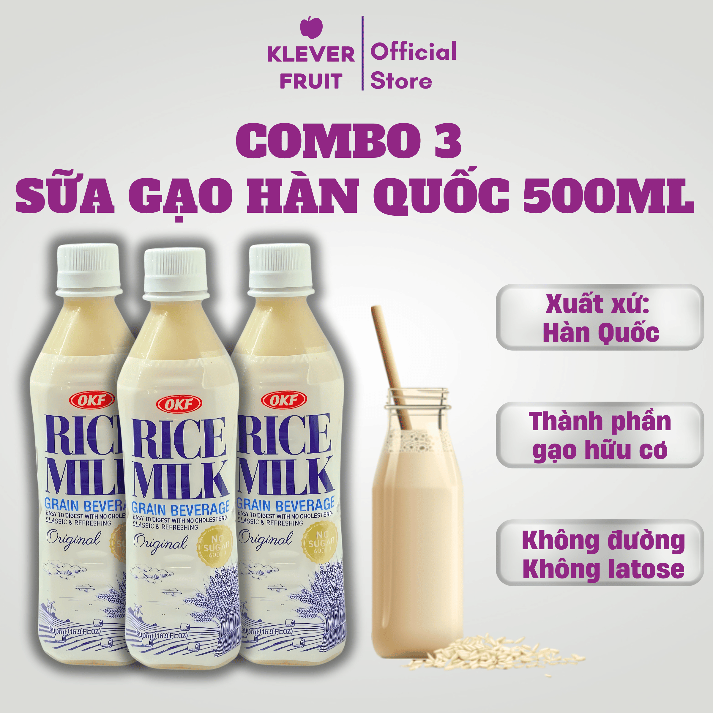 Combo 03 chai Sữa Gạo Hàn Quốc No Surgar 500ml