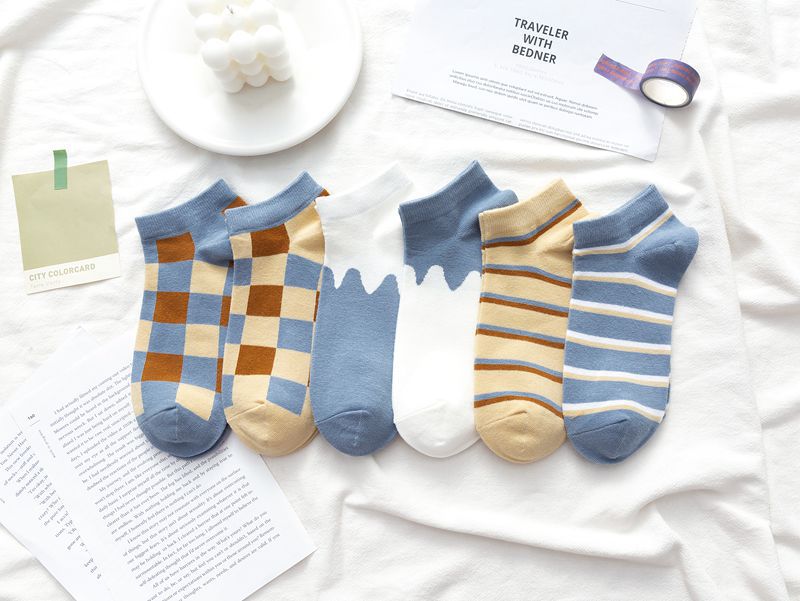 Tất nữ cổ ngắn họa tiết solid blue chất liệu cotton siêu mềm - T01