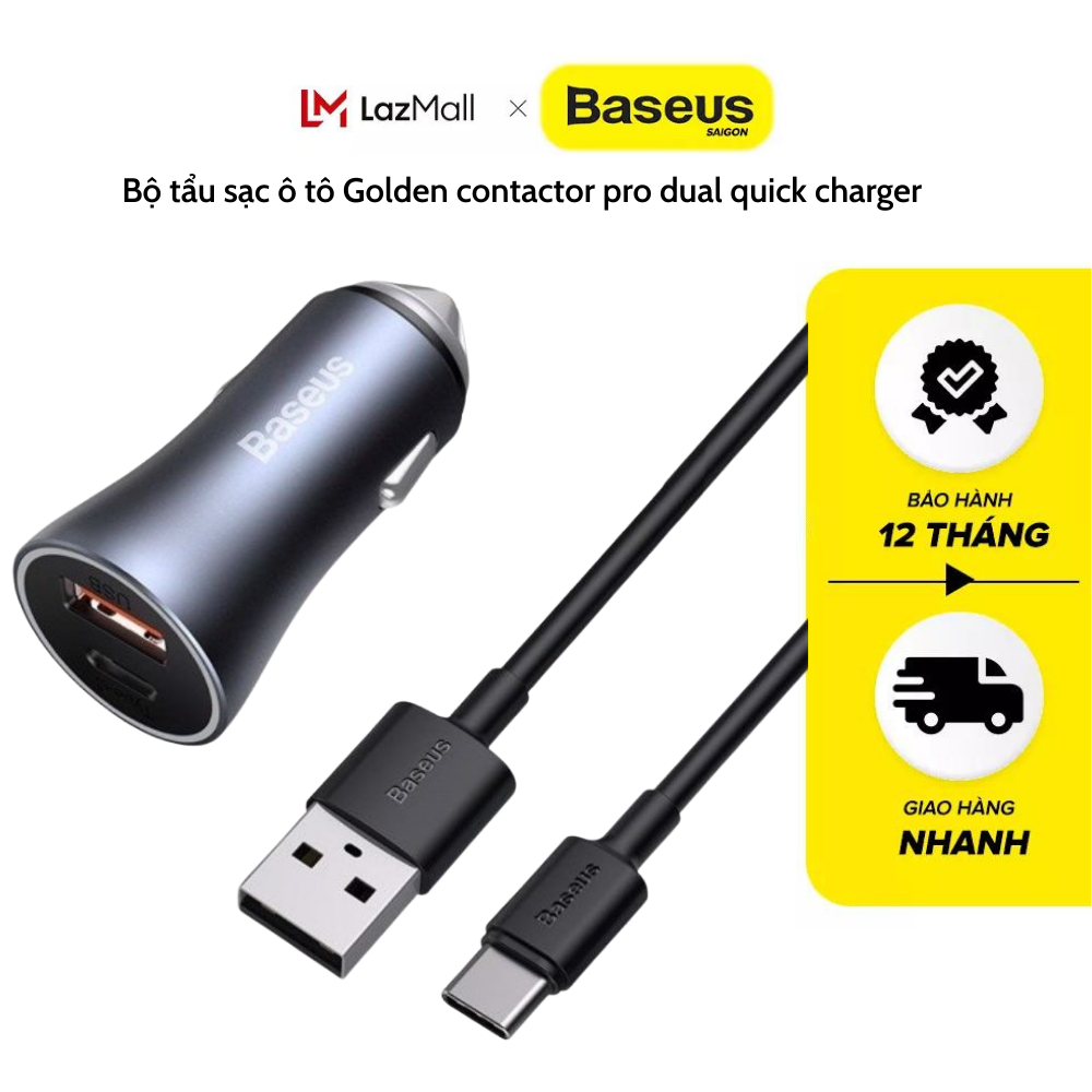 Bộ tẩu sạc ô tô Golden contactor pro dual quick charger kèm dây cáp sạc USB to type C