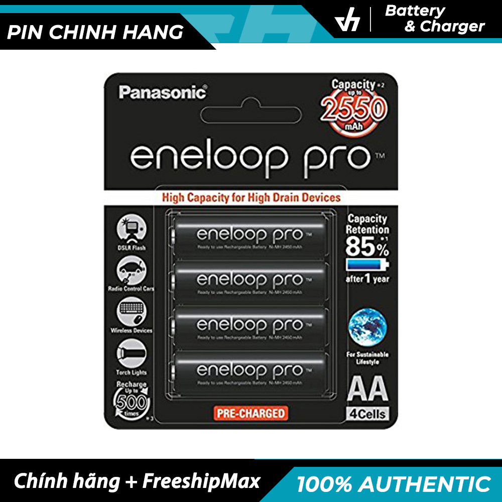 Bộ 4 pin sạc aa panasonic eneloop pro 2550mah made in japan