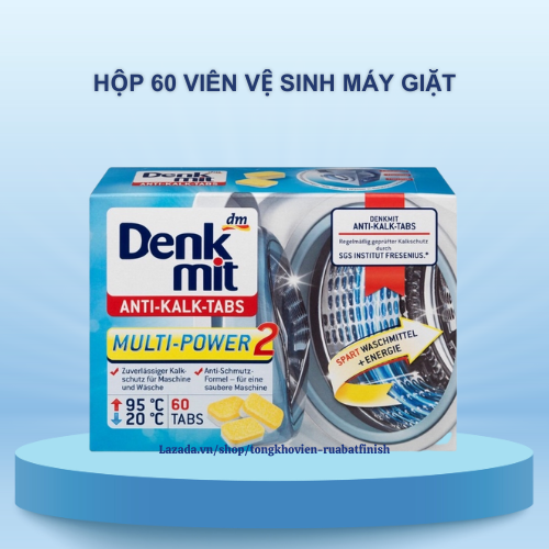 Viên vệ sinh máy giặt Denk Mit hộp 60 viên khử mùi diệt khuẩn cho máy giặt, vệ sinh sạch sâu bên trong máy giặt