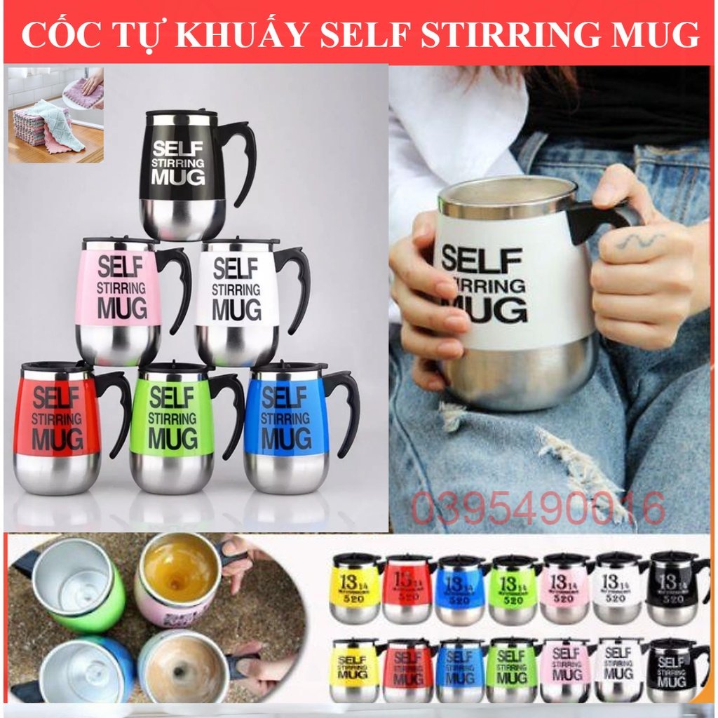 Cốc tự khuấy self stirring mug, dùng pha đồ uống tự động inox giữ nhiệt đa năng - pha cafe ,trà, ngủ cốc dễ dàng