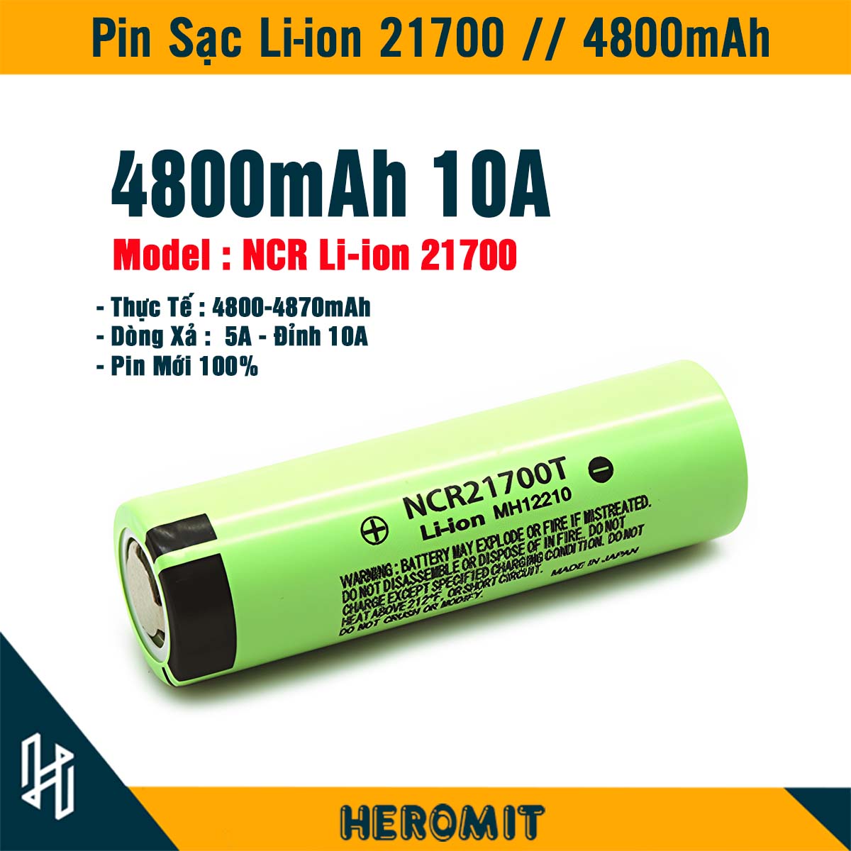 Pin 21700 li-ion ncr 4800mah xả liên tục 5a