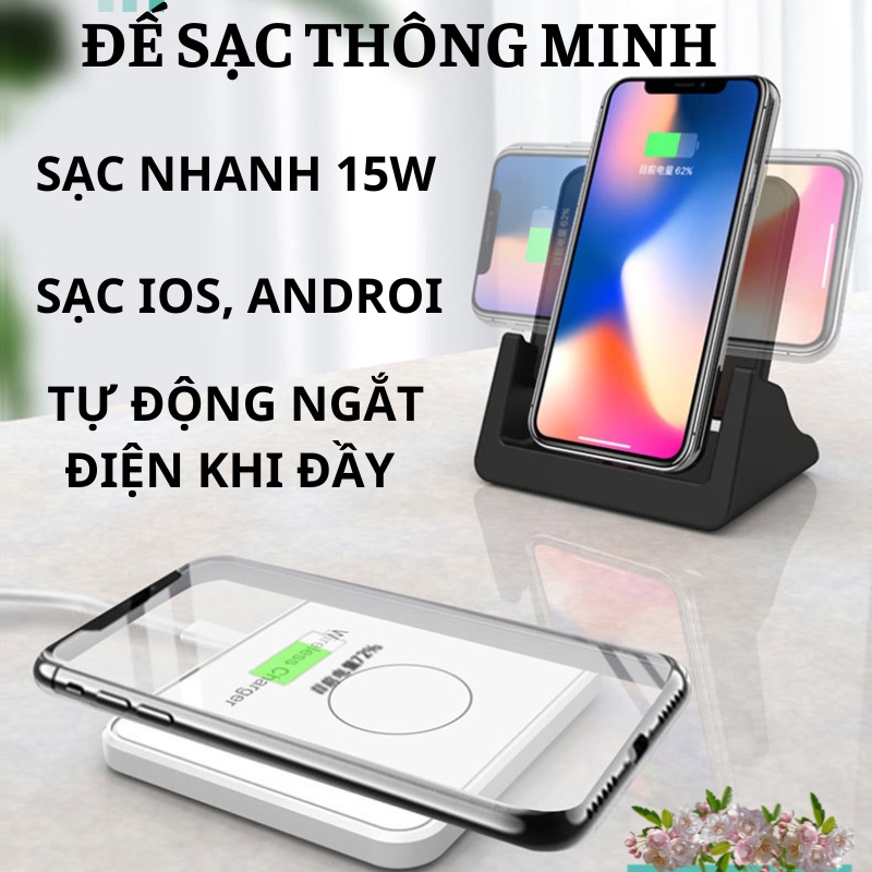 Đế sạc điện thoại không dây 15w cao cấp đế sạc chuẩn ios androi kiêm giá đỡ dành cho điện thoại sạc dọc
