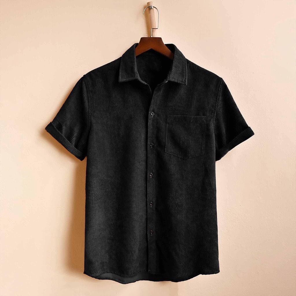 Áo sơ mi nhung tăm/ nhung gân tay ngắn nam/nữ unisex trơn basic phong cách ulzzang