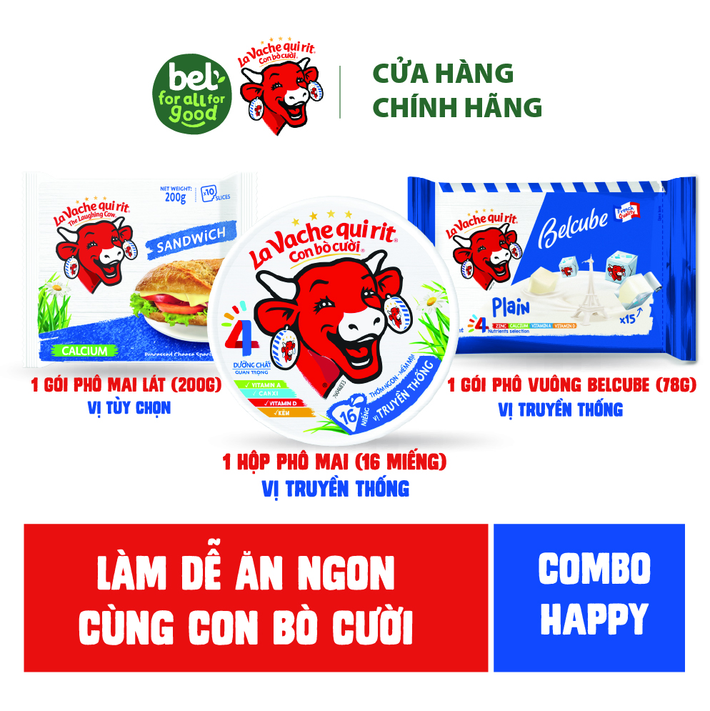 Combo Phô mai Con bò cười 16 miếng & Phô mai vuông Belcube loại 15 viên & Phô mai Lát