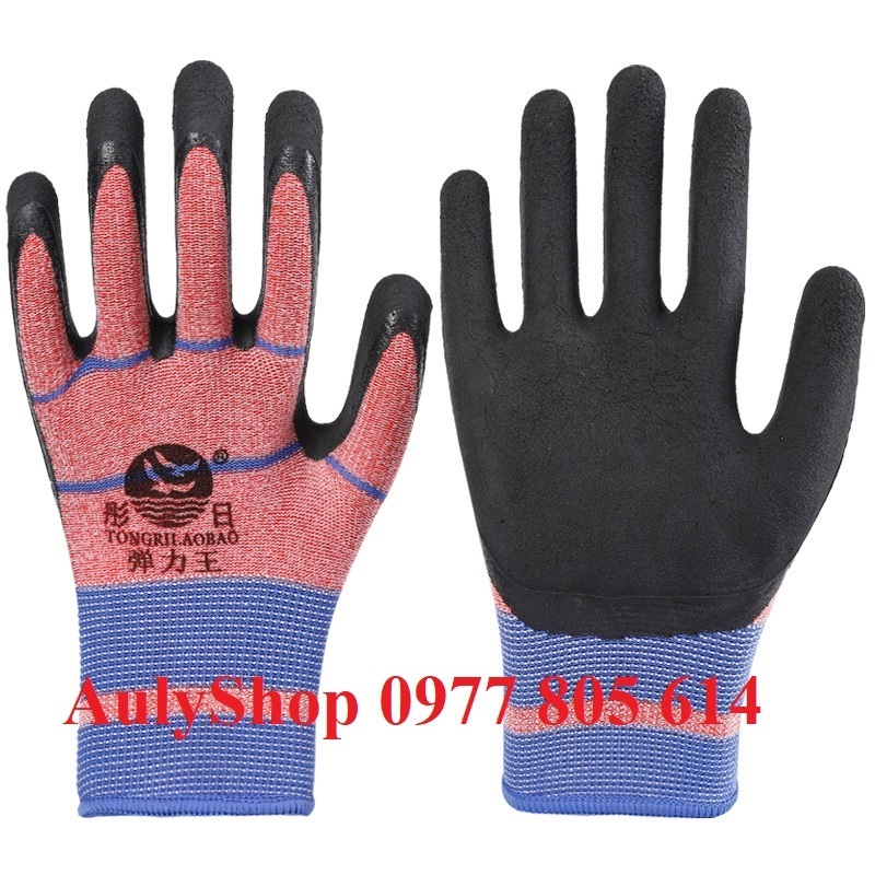 Bịch 12 Đôi găng tay lao động 378 phủ cao su đen tốt, găng tay xây dựng, bốc xếp, găng tay bảo hộ lao động