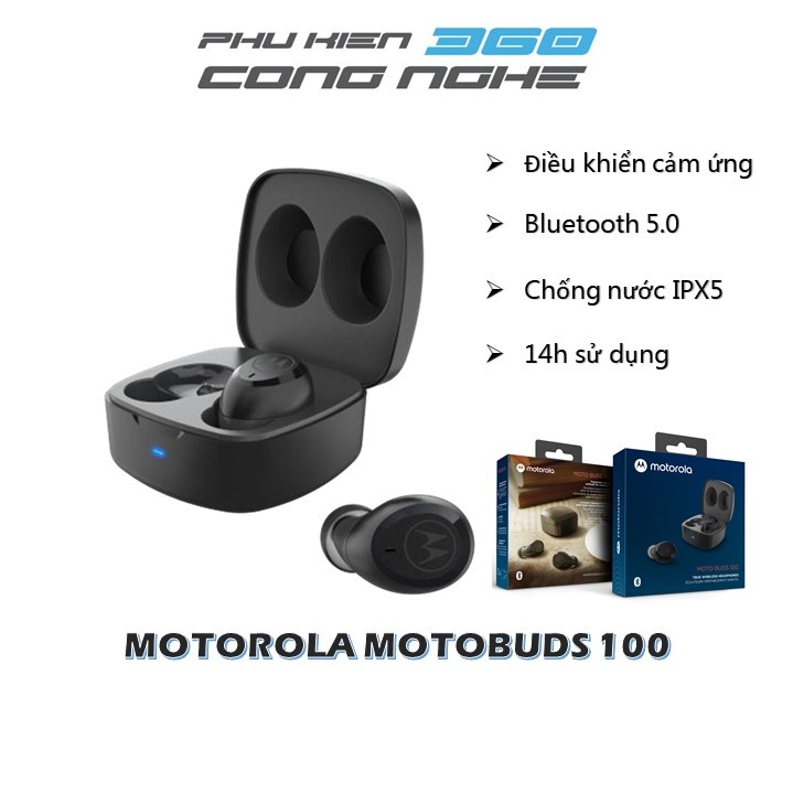 Tai nghe bluetooth không dây TWS - Motorola - MOTOBUDS100- Chuẩn chống nước IPX5-Thời gian chơi nhạc lên đên 14h- Bảo hành 12 tháng