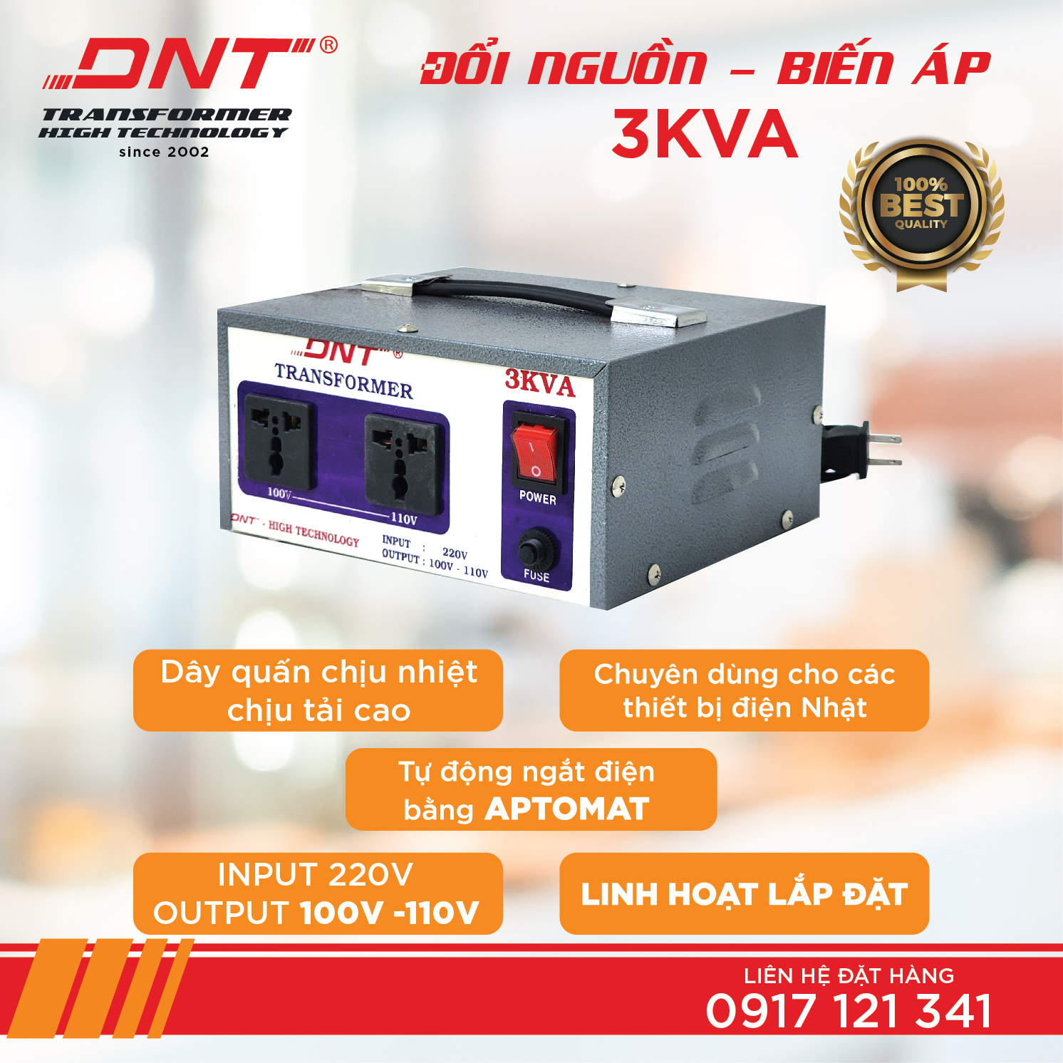Biến áp DNT 3KVA  -220v ra 100v 110V