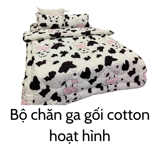 Bộ chăn ga gối không kèm ruột hoạt hình cực kỳ dễ thương. Bộ chăn ga gối đủ món full size