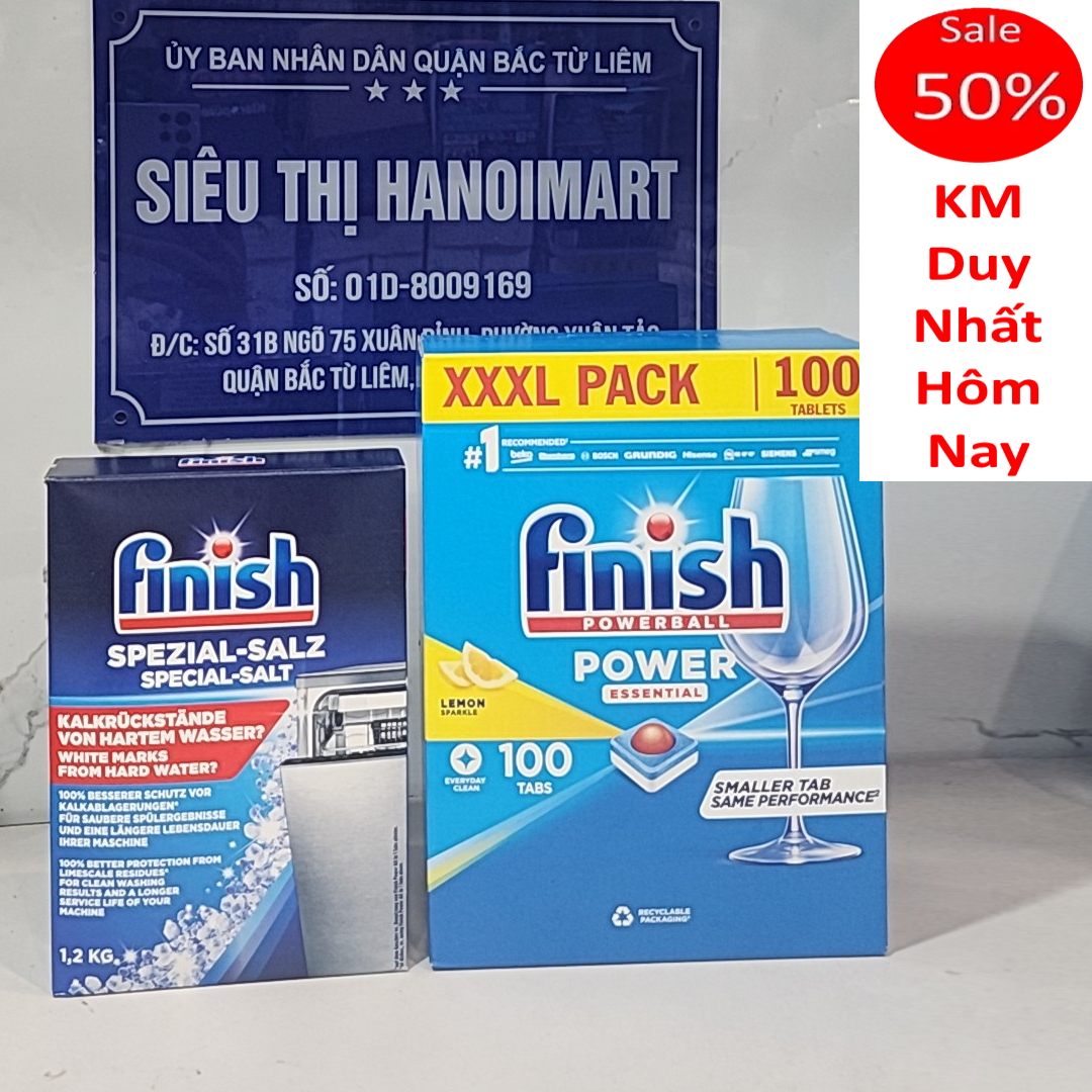 Viên rửa chén Finish 100 viên hoặc muối rửa chén Finish 1.2kg