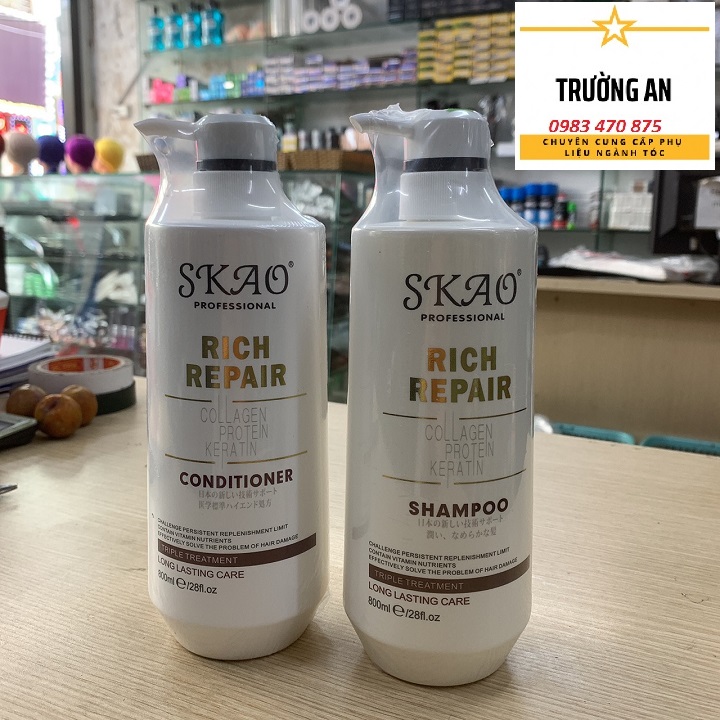 Cặp dầu gội xả mềm mượt skao rich repair 800mlx2