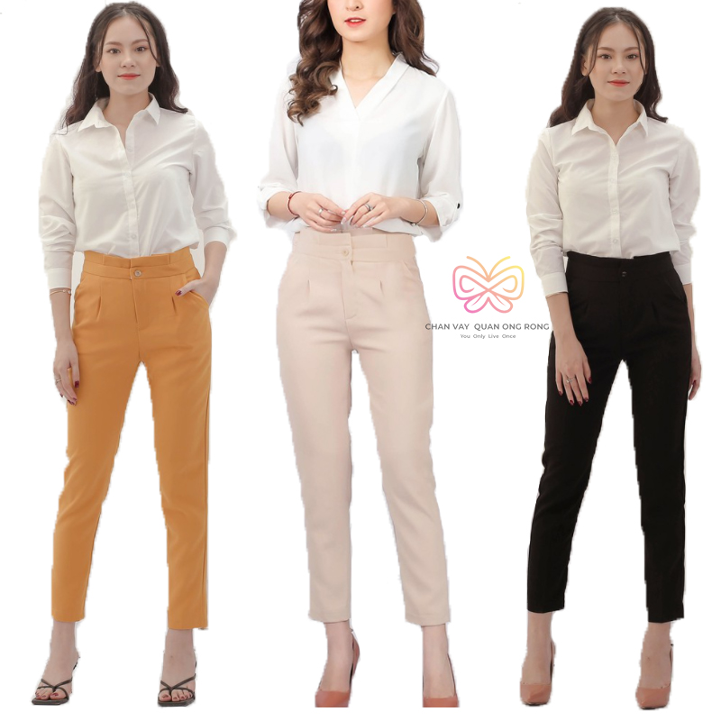 Quần baggy nữ công sở cạp bèo mẫu mới đủ 3 màu đen be vàng