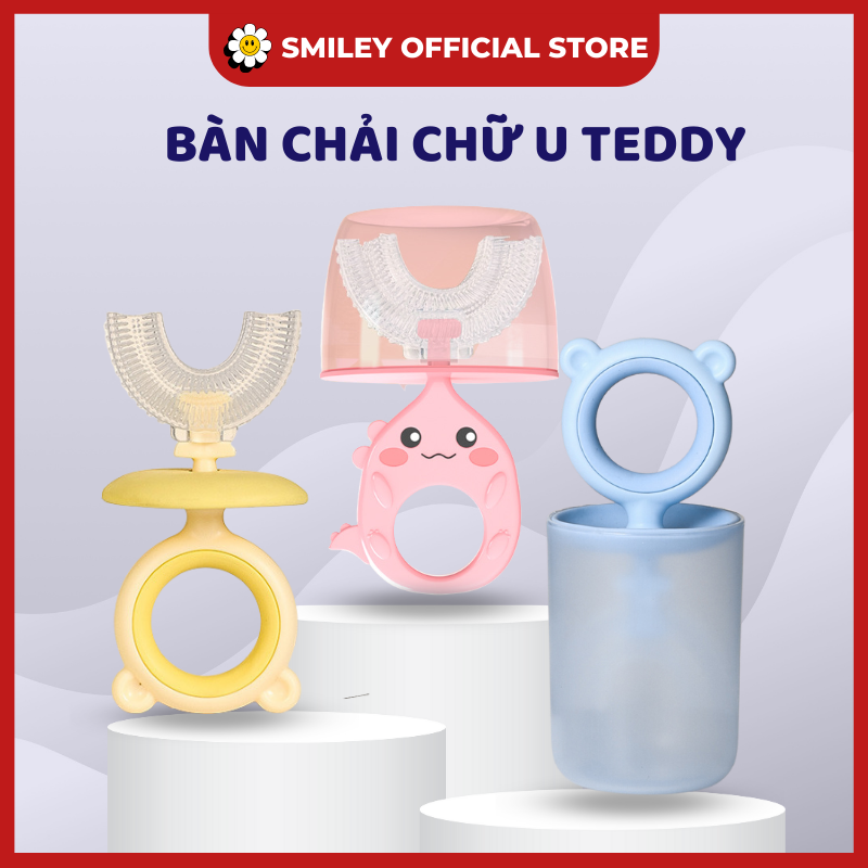 Bàn chải đánh răng trẻ em TEDDY - Bàn chải chữ U cho bé có vách ngăn silicon an toàn cho bé từ 2 đến 6 tuổi