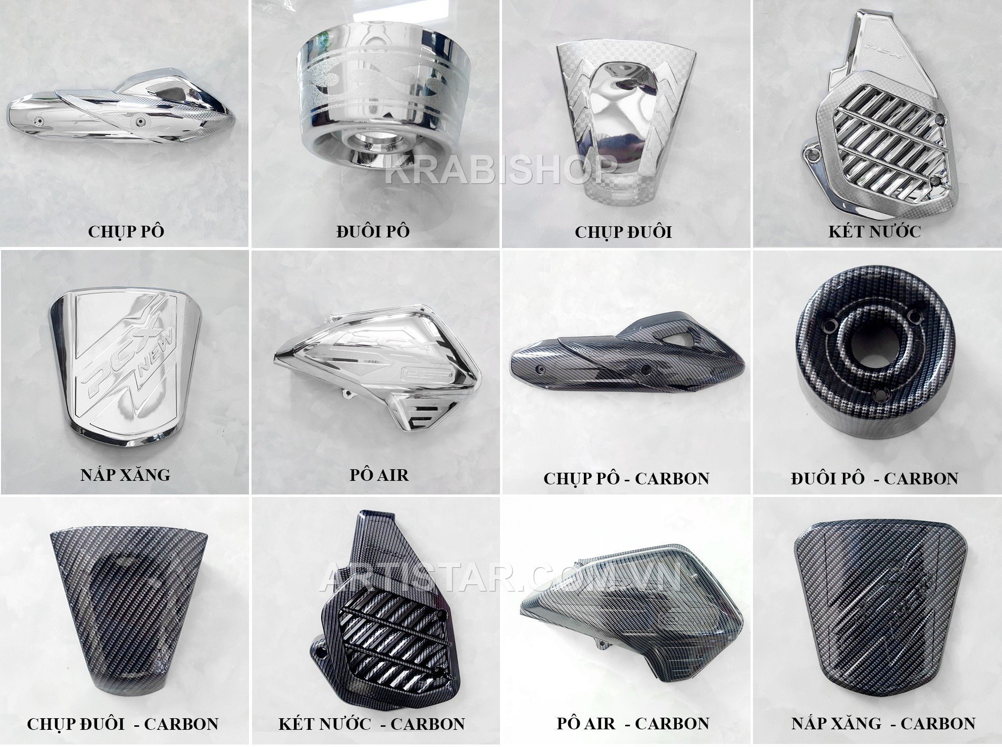 Ốp trang trí xe pcx 2018-2021 ma crom carbon artistar