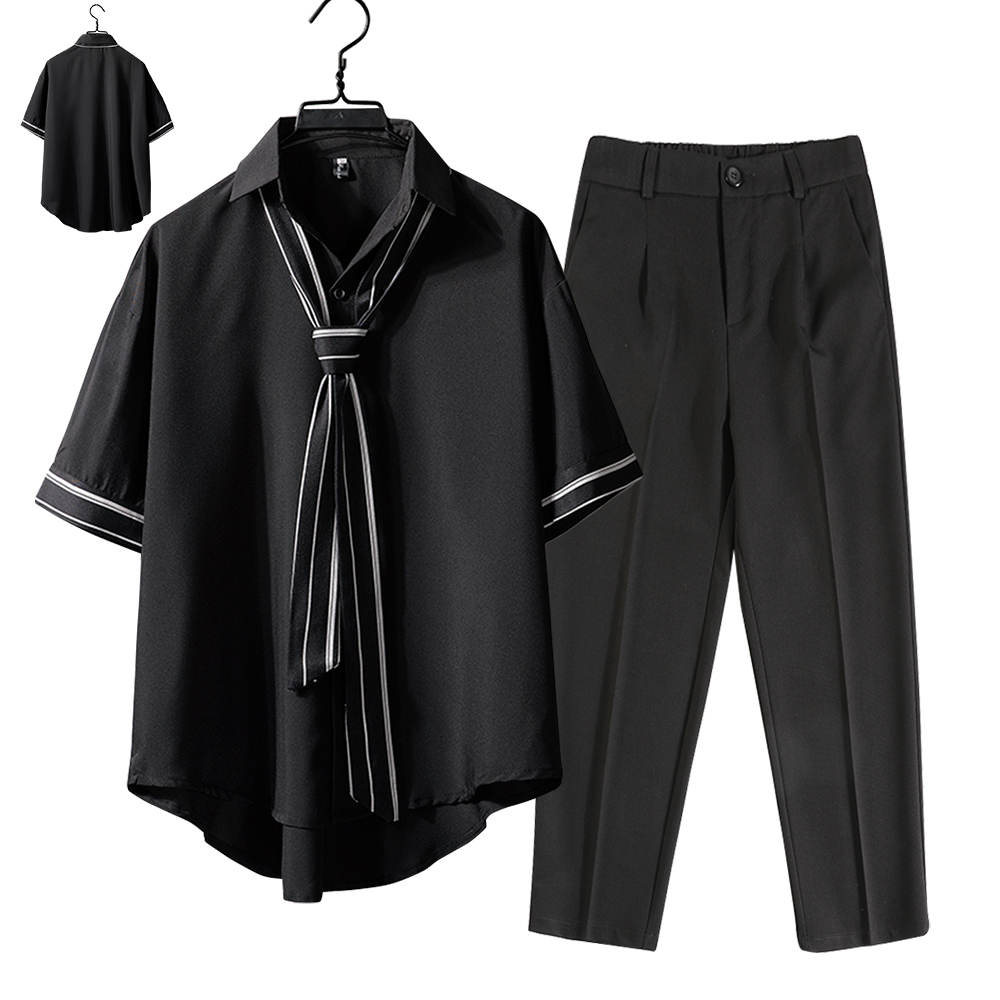 Combo Áo Sơ Mi Nam Trơn Basic Phối Cà Vạt Kết Hợp Quần Tây Âu Chinos Dáng Baggy Phối Lưng Chun Hàn Quốc Thanh Lịch SMARTLY GIRL SOMI 15 + JOGGER 63