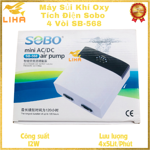 Máy Sủi Khí Oxy Tích Điện 4 Vòi Sobo SB-568 (12W - 4x5Lít/Phút) - Máy Sủi Oxy Tích Điện Cho Bể Cá
