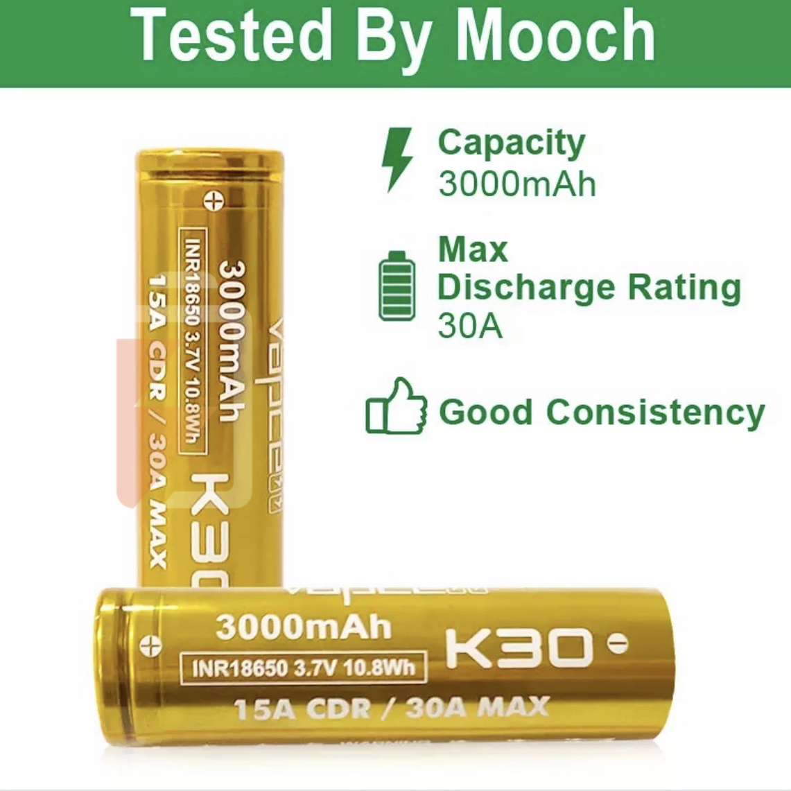Pin sạc 18650 vapcell k30 mới 100% dung lượng 3000mah xả liên tục 15a/max 30a