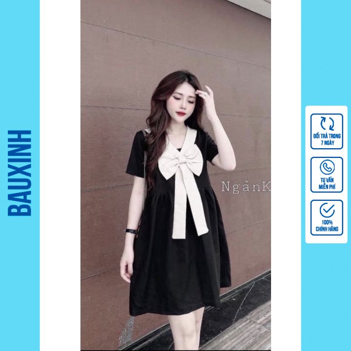 Váy bầu,Đầm bầu xinh pha nơ xinh xắn trẻ trung